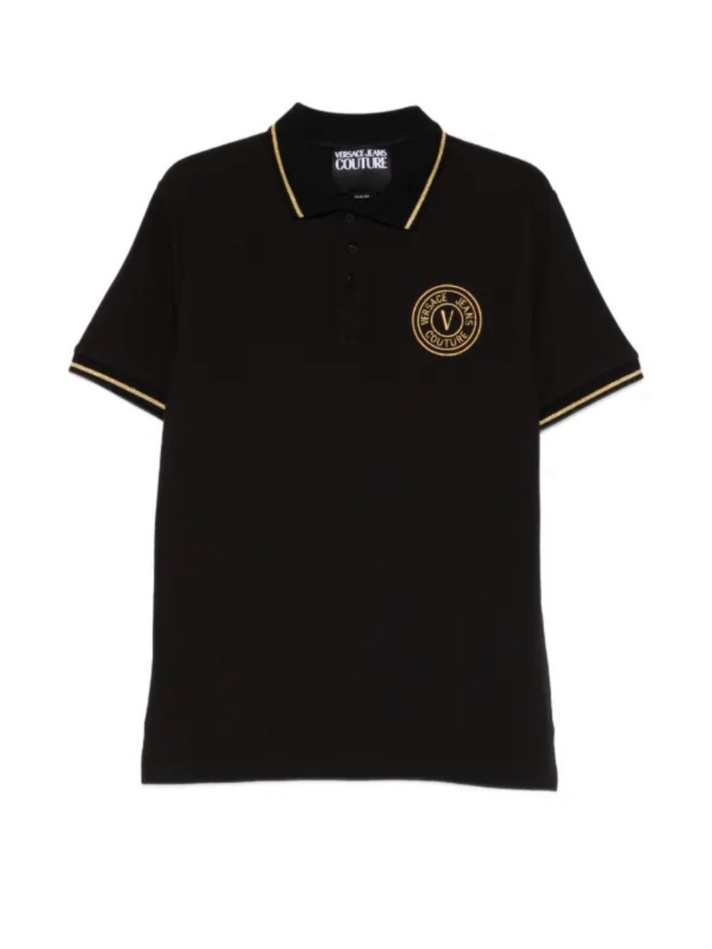 Versace Jeans Collection Black Polo with Gold Logo Trim Size S-M